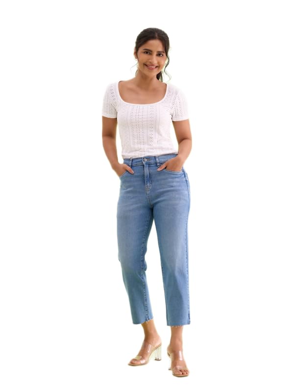 GO COLORS Soft Cotton Blend Cropped Jeans for Women| Breathable, Mid Rise