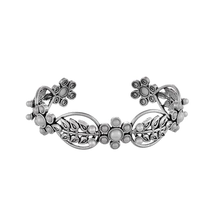 VOYLLA Fresh Fern Myra Cuff For Women|Oxidized Women Cuffs Bracelets|Gift For Women |Women's Gift|Valentine Gift|