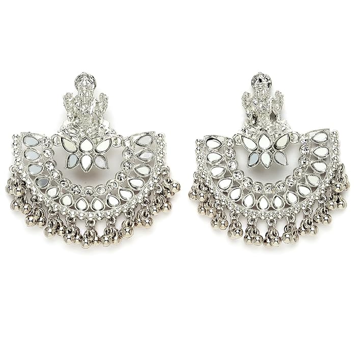 Karatcart Silver Plated Mata Laxmi Design Chandbali Earrings for Women