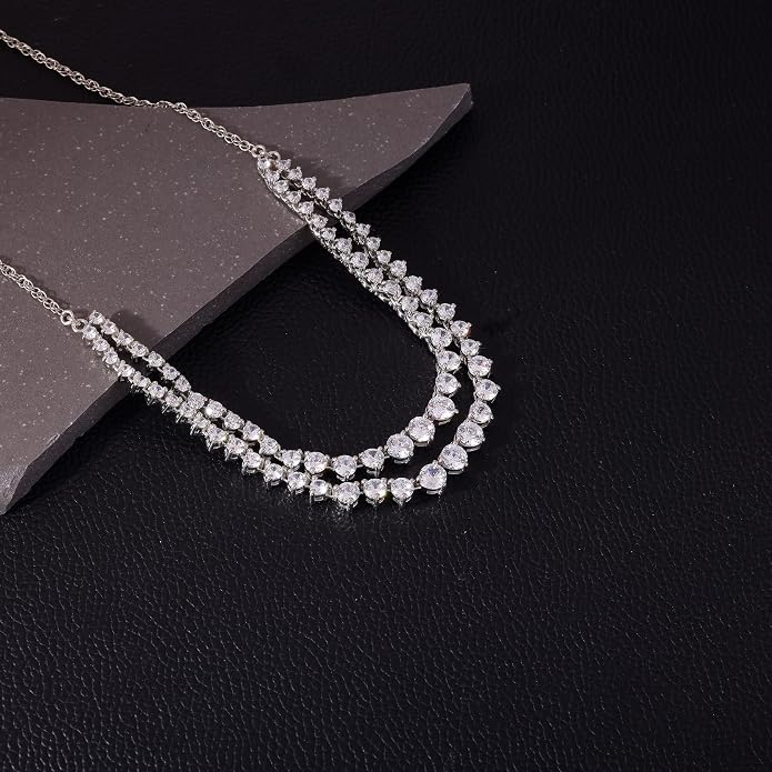 GIVA 925 Silver Sparkling Solitaire Layered Necklace | Gifts for Girlfriend, Gifts for Women and Girls |With Certificate of Authenticity and 925 Stamp | 6 Months Warranty*