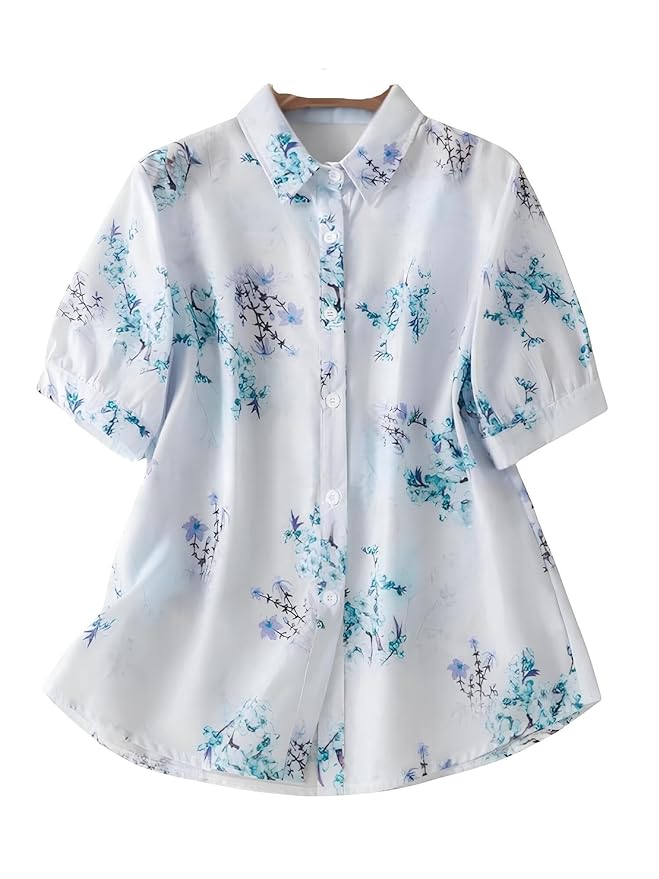 Gufrina Women's Pink Floral Printed Button Down Western Shirt with Collared Neck and Half Sleeves in Relaxed Fit Style