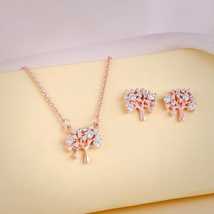 GIVA 925 Silver Rose Gold Tree of Life Set| Gifts for Women and Girls | With Certificate of Authenticity and 925 Stamp | 6 Months Warranty