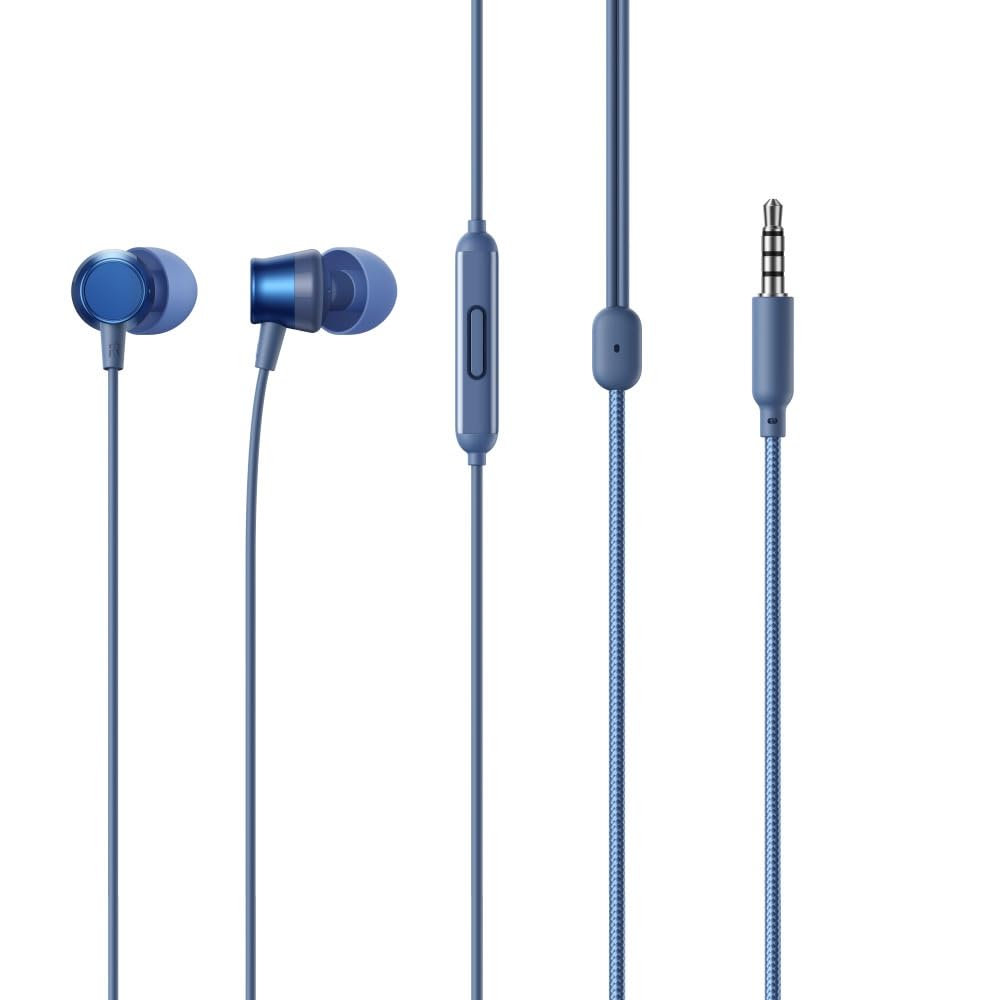 realme Buds 3 Wired in Ear Earphones with Mic, 9mm Bass Boost Driver, Tangle-Free Braided Cable, 3.5mm Audio Jack and One-Button Remote (Blue) (RMA2419)