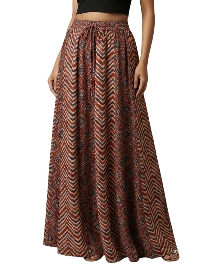 GRECIILOOKS Women's Casual Summer Beach Skirts | Maxi Skirt for Women High Waist | Boho Ethnic Flared Skirts | Indian Long Skirt Rayon Printed | Elastic Waist Long Skirt's for Women