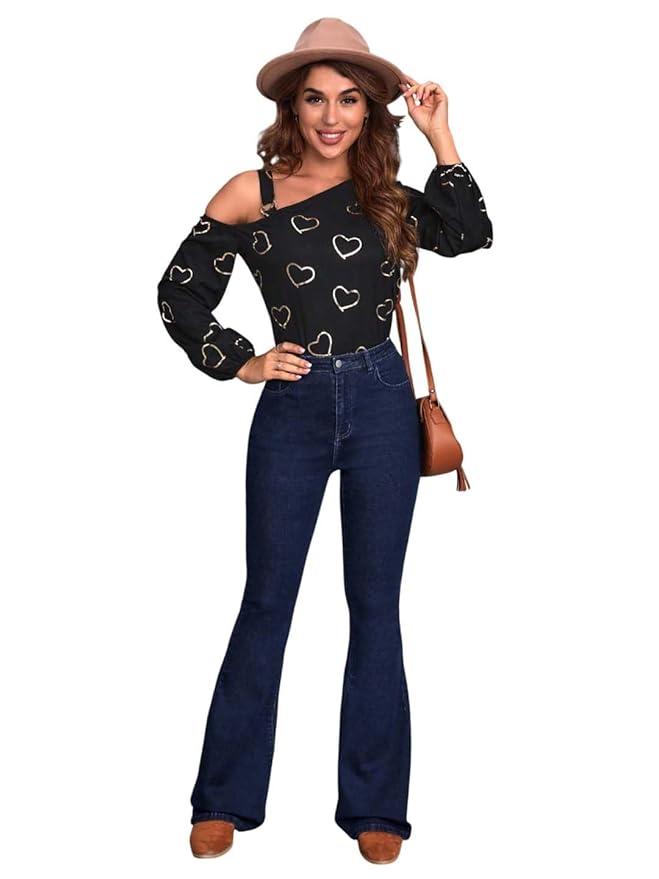 KOTTY Women’s High Waist Jeans||Flared Bell Bottom Bootcut||Wide Leg Stretch Denim – Perfect for Travel, Party & Everyday Use