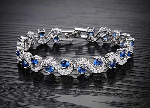 Shining Diva Fashion Royal Blue Crystal CZ Silver Plated Stylish Bracelet Gifts for Girls Women(9576b)