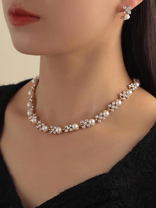 Shining Diva Fashion Necklace Jewellery Set for Women Latest Stylish Design Fancy Pearl Choker (15219s)