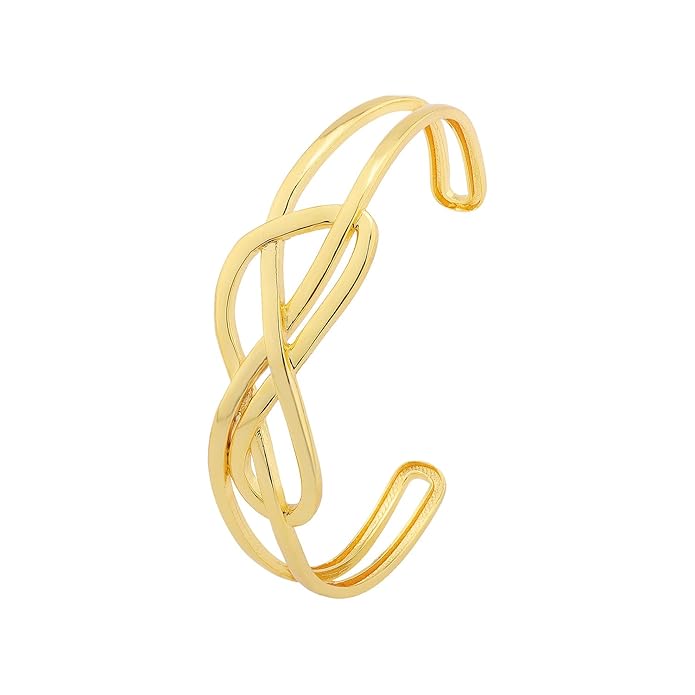VOYLLA Golden Intertwined Infinity Cuff Gold Plated Bracelet for Women Designer Love Bracelet Women's Day Gift for Her Girlfriend Wife Anniversary Birthday Jewellery