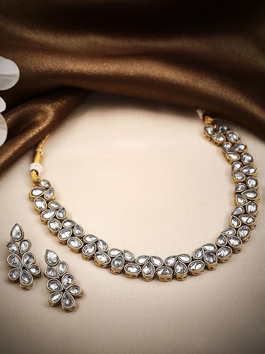 Rubans Necklace Set Gold Plated Kundan Pearl Traditional Stylish Jewellery Gift for Women & Girls