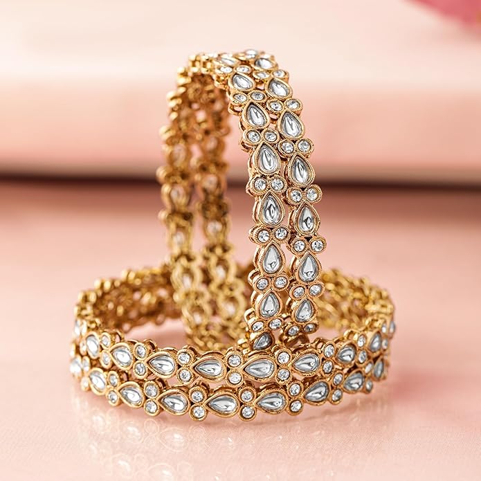 Rubans Set of 4 Kundan Ethnic Bangles Trendy Jewellery Gift for Women & Girls