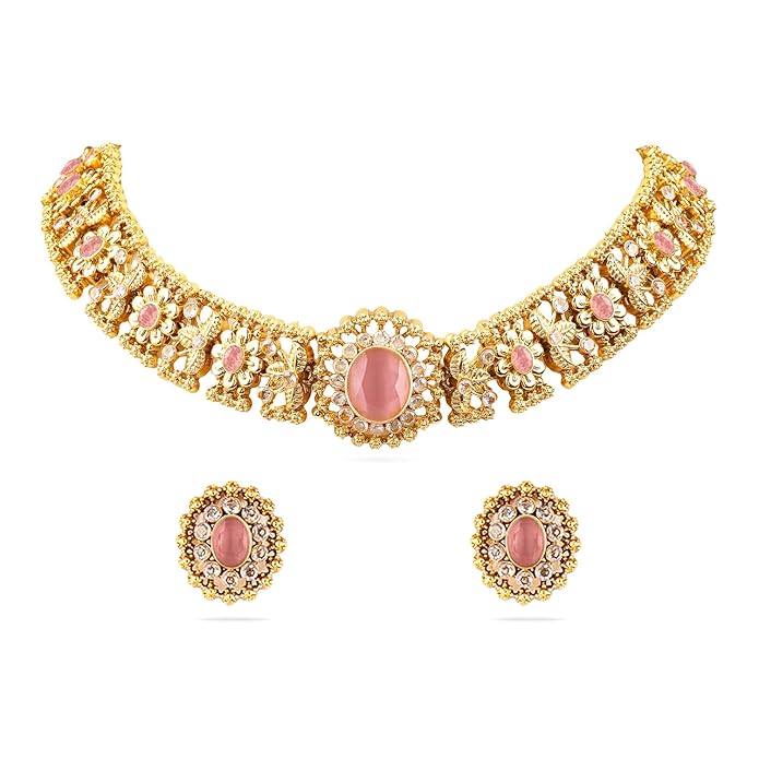 Rubans Choker Necklace Set Gold Plated Traditional Jewellery Gift for Women & Girls