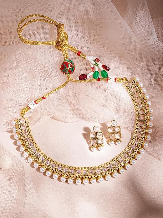 Rubans Necklace Set Gold Plated Traditional Stylish Jewellery Gift for Women & Girls