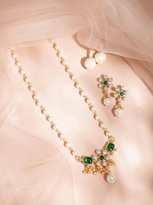 Rubans Necklace Set Gold Plated Traditional Stylish Floral Theme Jewellery Gift for Women & Girls