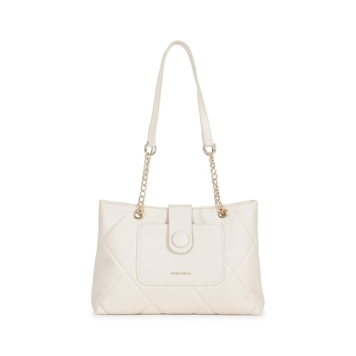 Fastrack ButtonUp Shoulder Bag | Quilted Faux-Leather Women’s Handbag | Bag with Chain Strap & Dual Closure