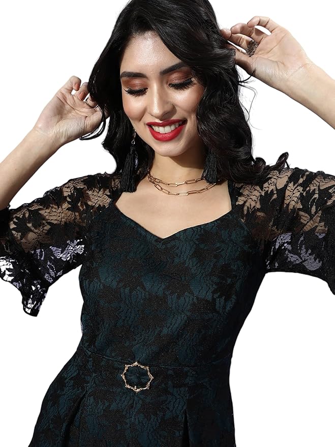 Miss Chase Women's Square Neck Raglan sleeve Embroidered Regular Jumpsuit