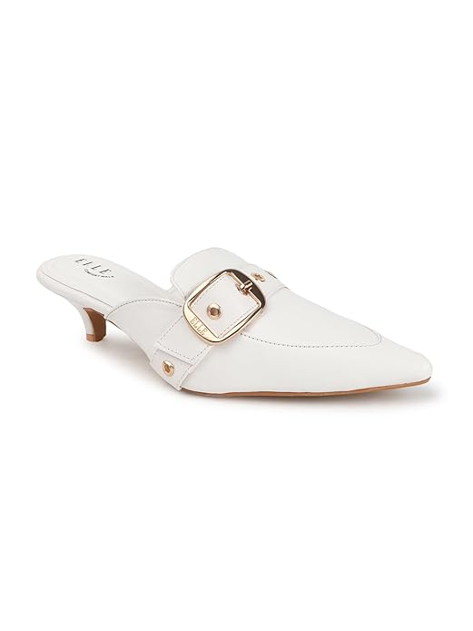 ELLE Women Elegant Buckle Kitten Heel Slip-On Mule
