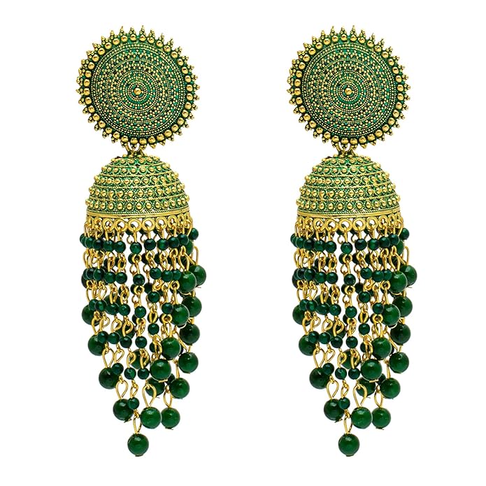 Shining Jewel Traditonal Indian Antique Gold Plated Black Meenakari, CZ, Pearls Jhumka Earrings Women (SJE_18_BK)