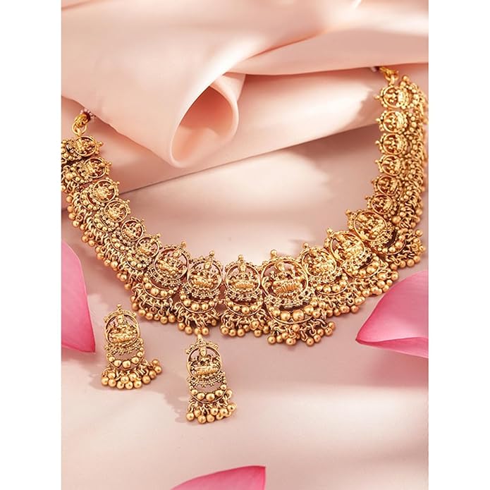 Rubans Gold Plated Temple Necklace Set Traditional Statement Jewellery Gift for Women & Girls