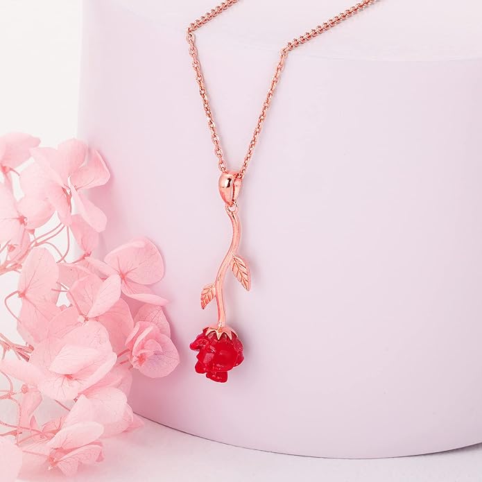 GIVA 925 Silver Rose Gold Red Rose Pendant with Link Chain | Gifts for Girlfriend,Pendant to Gift Women & Girls | With Certificate of Authenticity and 925 Stamp | 6 Months Warranty*