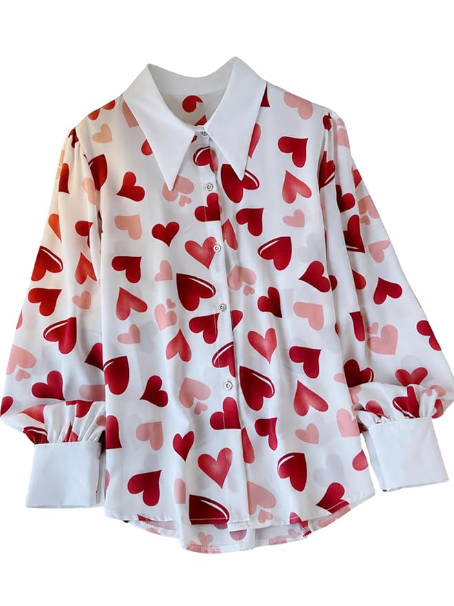 GRECIILOOKS Printed Shirts for Women`s | Stylish Heart Print Full Sleeve Shirt for Women | Comfortable Rich Collared Womens Shirt |Casual Trendy Outfit