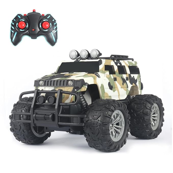 Amazon Brand - Jam & Honey Off Roader Rechargeable Remote Control Car | RC Car Monster Truck |4 Headlight Modes | in-Built Lithium Battery | C-Type Charging | Made in India - Army Ivory