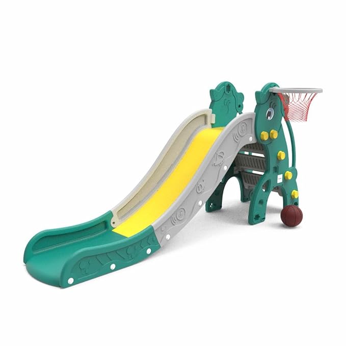 Amazon Brand - Solimo Kids Garden Unicorn Slide - Large | 2-in-1 Slide with Basketball Ring | Age 2–7 | Indoor & Outdoor | Anti-Slip Steps, Safe Design | Large 186 x 72 x 85cm | Multicolor