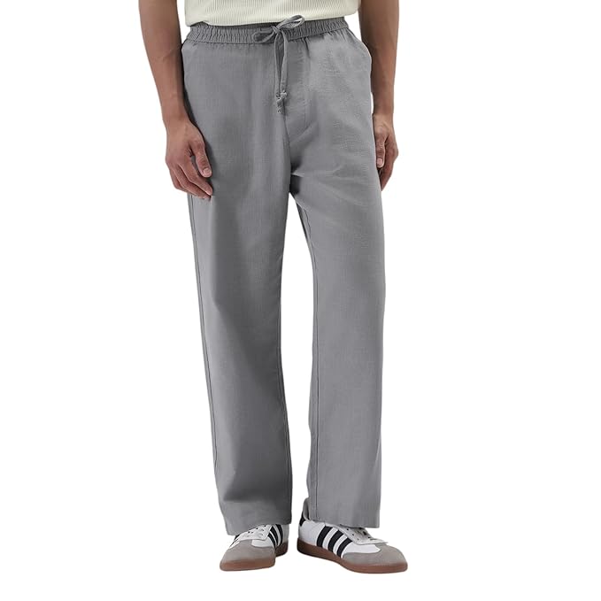 Urbano Fashion Men's Loose Fit Solid Linen Blend Trousers Non-Stretchable