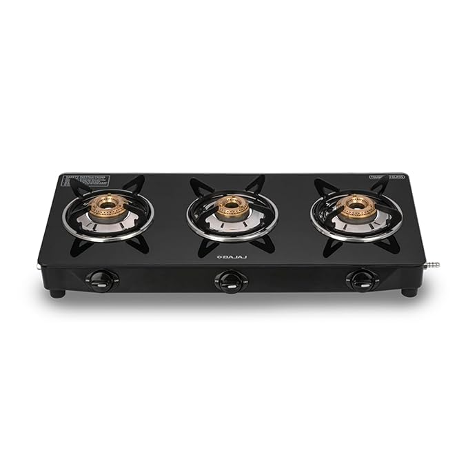 Bajaj Ultra 3 Burner Gas Stove Glass Top, Open, Black