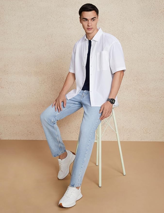Amazon Brand - Symbol Men's Solid Oversized Half Sleeve Casual Shirt | Plain | 100% Cotton (Available in Plus Sizes)