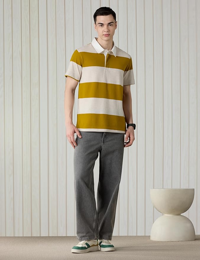 Amazon Brand - Symbol Men Relaxed Fit Rugby Collar Polo| Half Sleeves | Available in Plus Size