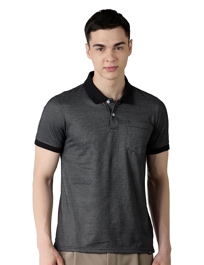 Amazon Brand - Symbol Men Regular Fit Textured Jacquard Polo| Half Sleeves | Available in Plus Size