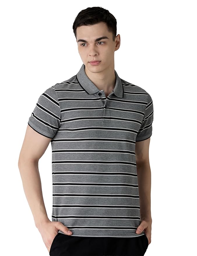 Amazon Brand - Symbol Men Cotton Rich Textured Striper Polo Tshirts | Collar Striped Tshirts | Half Sleeves - Regular Fit (Available in Plus Sizes)
