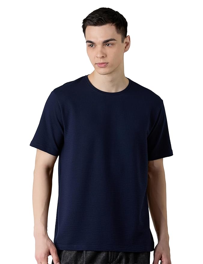 Amazon Brand - Symbol Men Cotton Rich Relaxed Fit Textured T-Shirt | Half Sleeves | Available in Plus Size