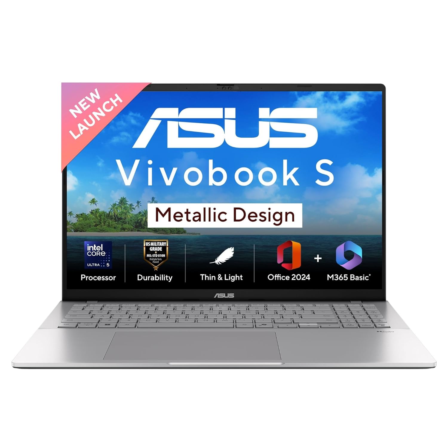 ASUS Vivobook S16, Intel Core Ultra 5 225H, 16GB RAM, 512GB SSD, FHD+ 16", Windows 11, Office Home 2024, Cool Silver, 1.7Kg, S3607CA-RP065WS, Intel iGPU, M365 Basic (1Year)* Metallic Design Laptop