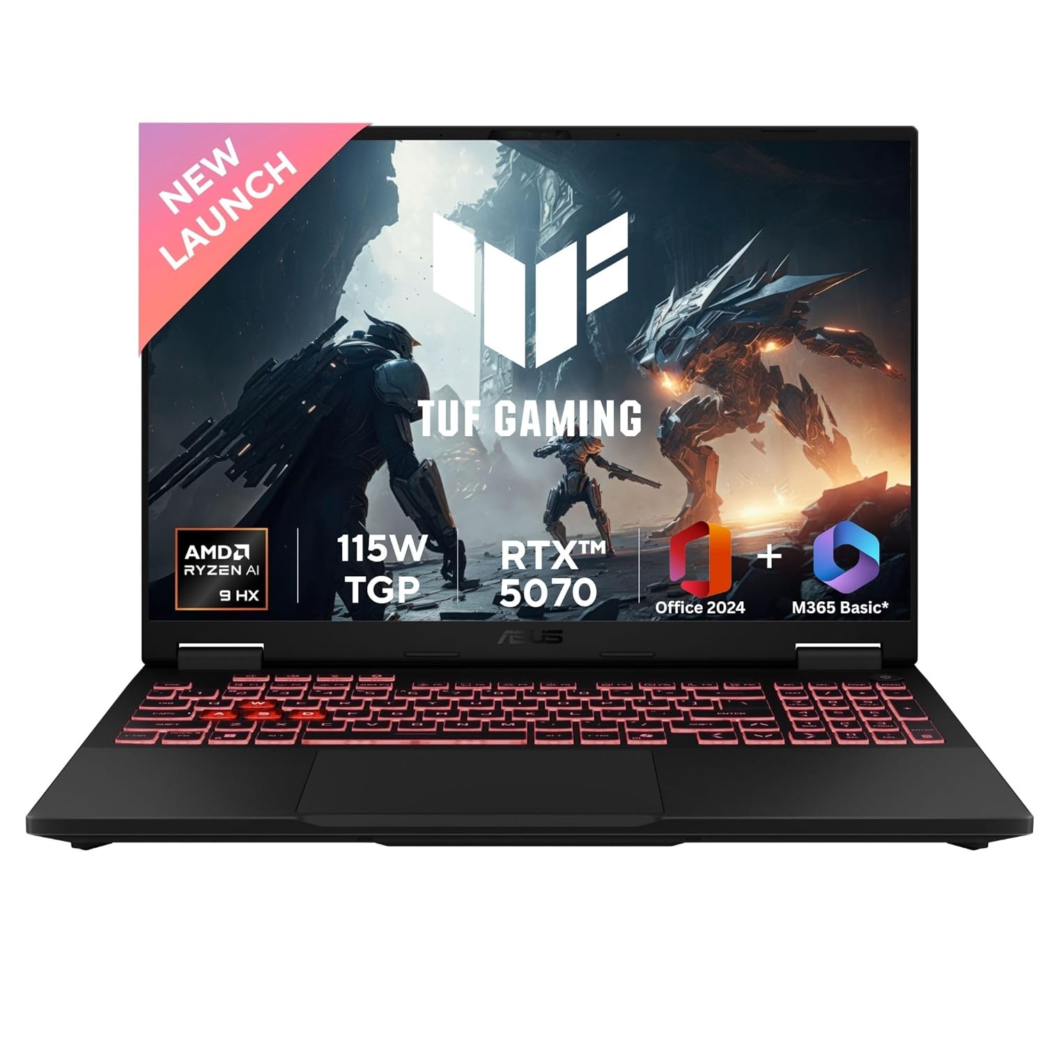 ASUS TUF A16,AMD Ryzen 9 8940HX, Gaming Laptop(RTX 5070-8GB/115W TGP/16GB/1TB /2.5K QHD+/16"/165Hz/90WHrs/Windows 11/M365 Basic (1Year)*/Office Home 2024/Jaeger Gray/2.2 Kg) FA608PP-QT014WS