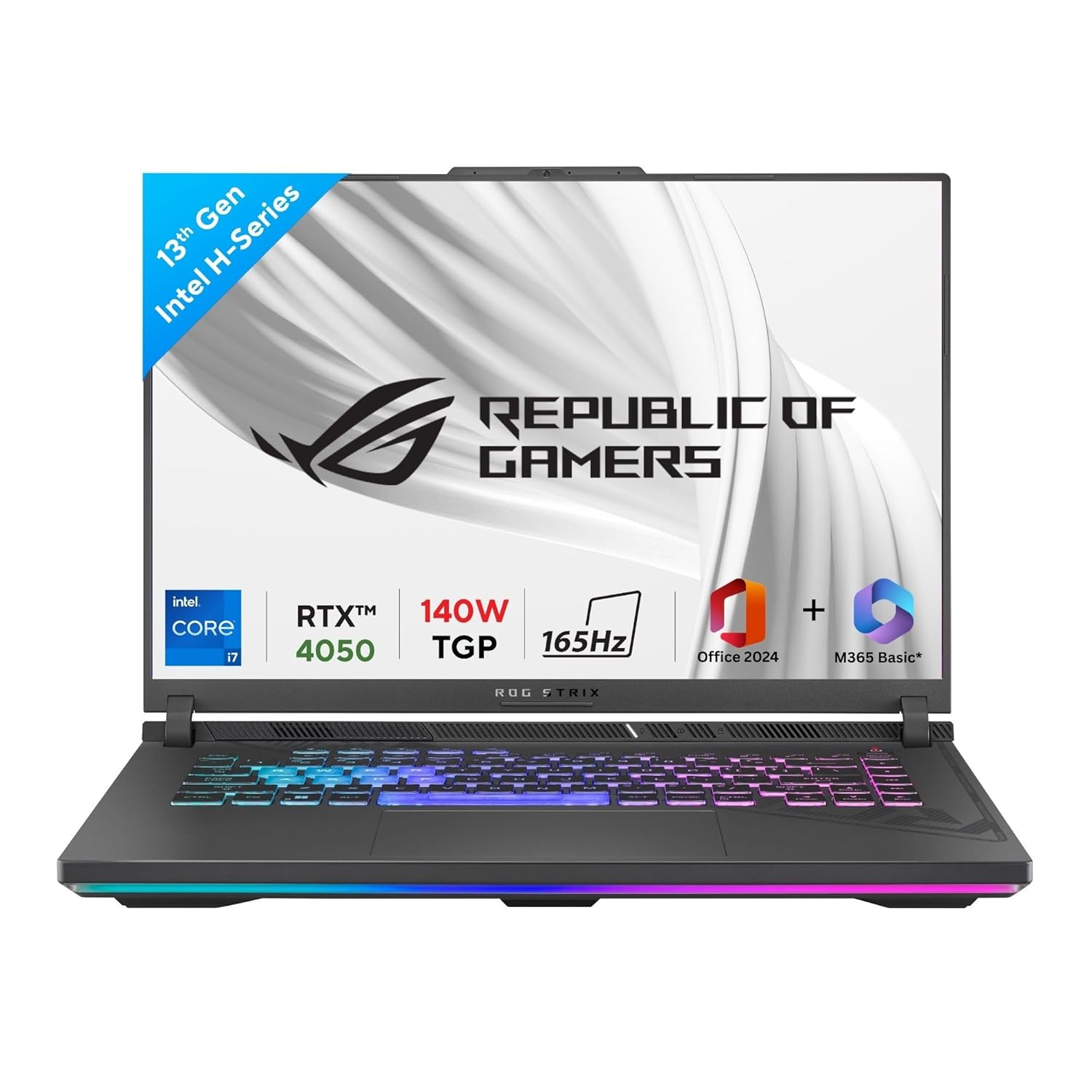 ASUS ROG Strix G16 13th Gen,Intel Core i7-13650HX Gaming Laptop(NVIDIA RTX 4050-6GB/140W TGP/16GB/1TB/FHD+/16"/165Hz/Windows 11/M365 Basic (1Year)*/Office Home 2024/Eclipse Gray/2.50 Kg)G614JU-N4200WS