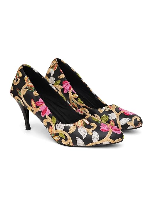 HVNLY Embroidered Pumps Sandal | Premium Women’s Closed Toe Luxury Heels for Bridal & Formal Footwear