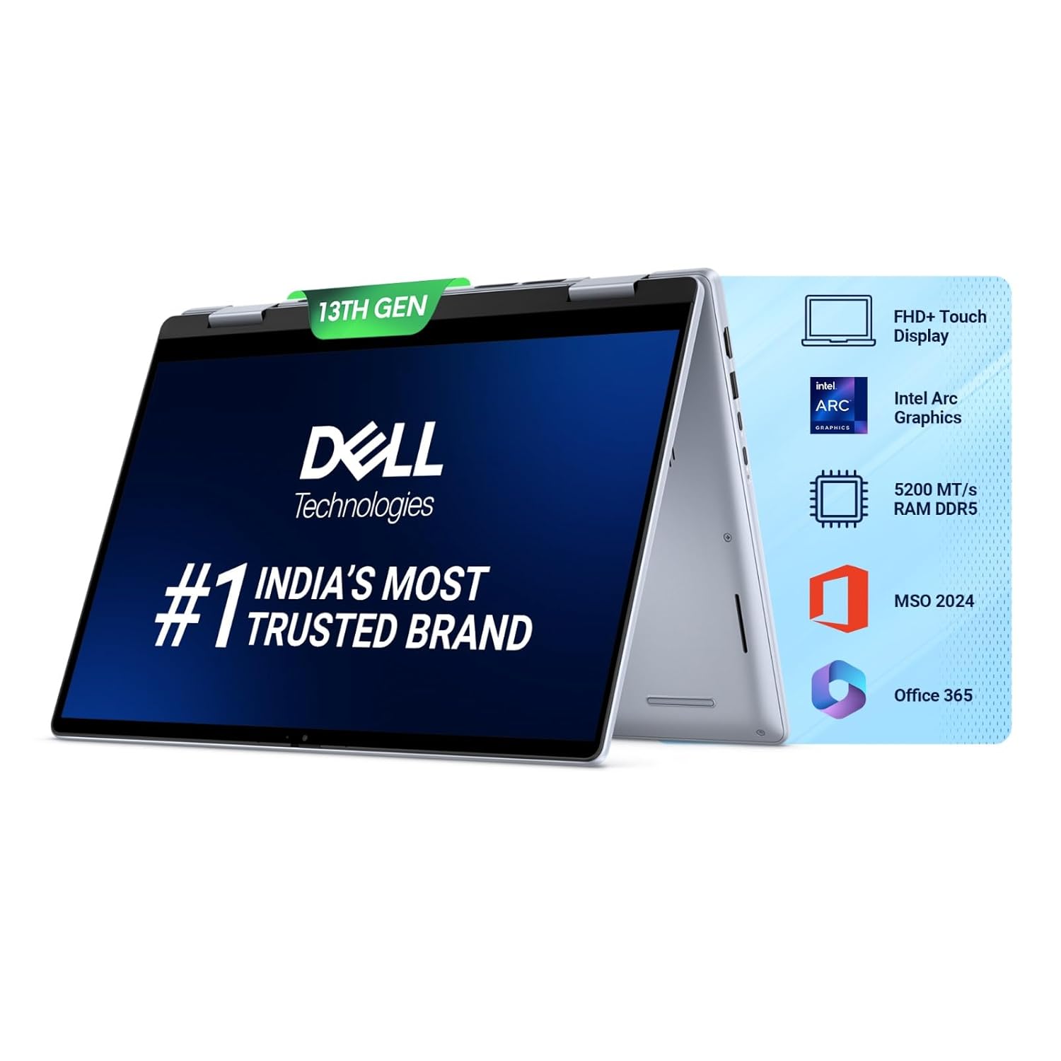 Dell Inspiron 7440 2in1 Laptop,14 inch Touch FHD+ 250nits(35.56cm)Display, Intel Core i5-1334U Windows 11 Home, 16 GB DDR5 RAM, 512 GB SSD, Active Pen, Intel Graphics, Ice Blue, Backlit KB+FPR, 1.71Kg