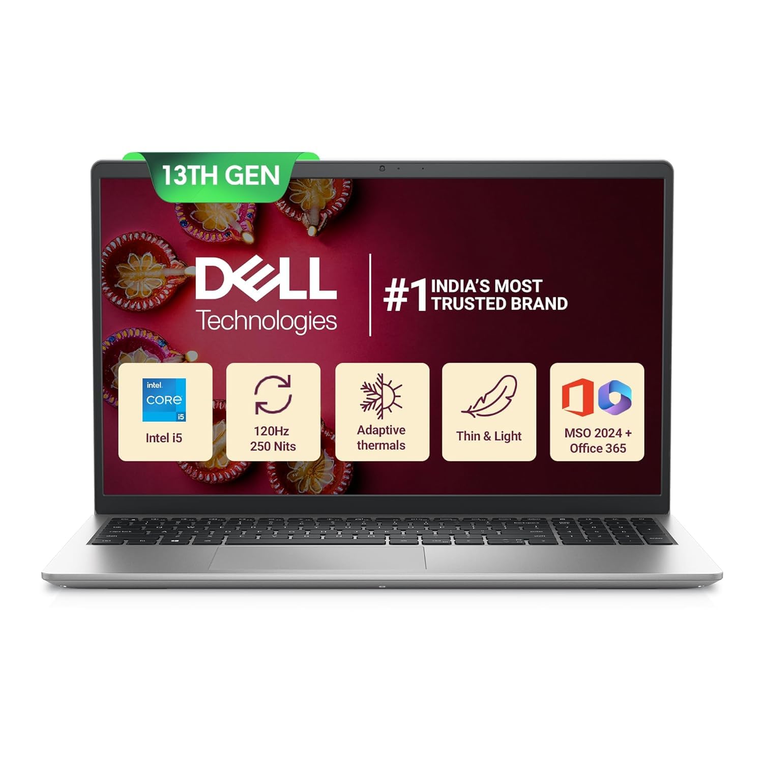 Dell Inspiron 3530, Intel Core i5 13th Gen-1334U,16GB RAM, 1TB SSD, FHD 15.6"/39.62 cm, Win11+MSO'24 (Office 365*) Silver, 1.62kg, Backlit Keyboard,120Hz 250 nits Display /15 Month McAfee,Thin & Light