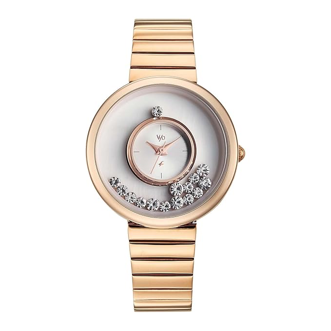 Fastrack Vyb Celeste with Quartz Analog White Dial Rose Gold Stainless Steel Strap Watch for Women - FV60135WM01W