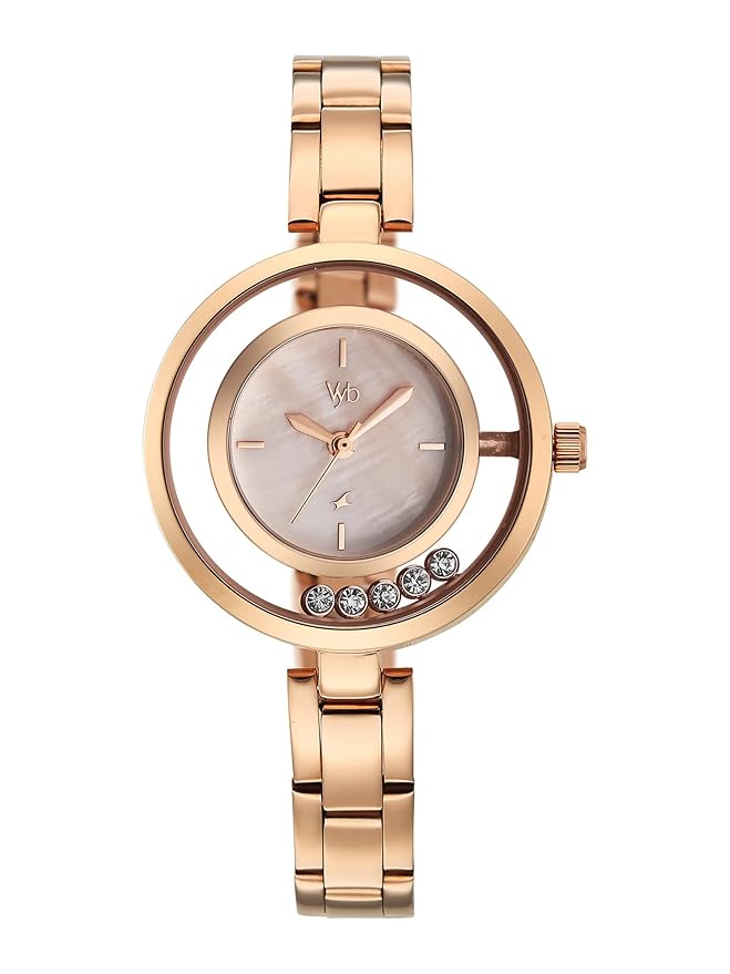 Fastrack Vyb Starlet with Quartz Analog Rose Mother of Pearl Dial Rose Gold Stainless Steel Strap Watch for Girls - FV60116WM01W