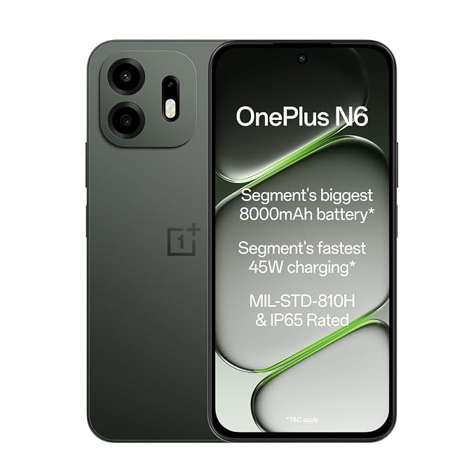 OnePlus N6 | 6GB+128GB | Midnight Green | Segment's Biggest 8000mAh Battery | Segment's Fastest 45W Charging | 60-Month Smoothness | Smooth 120Hz Display | 50MP Camera | Military-Grade Durability