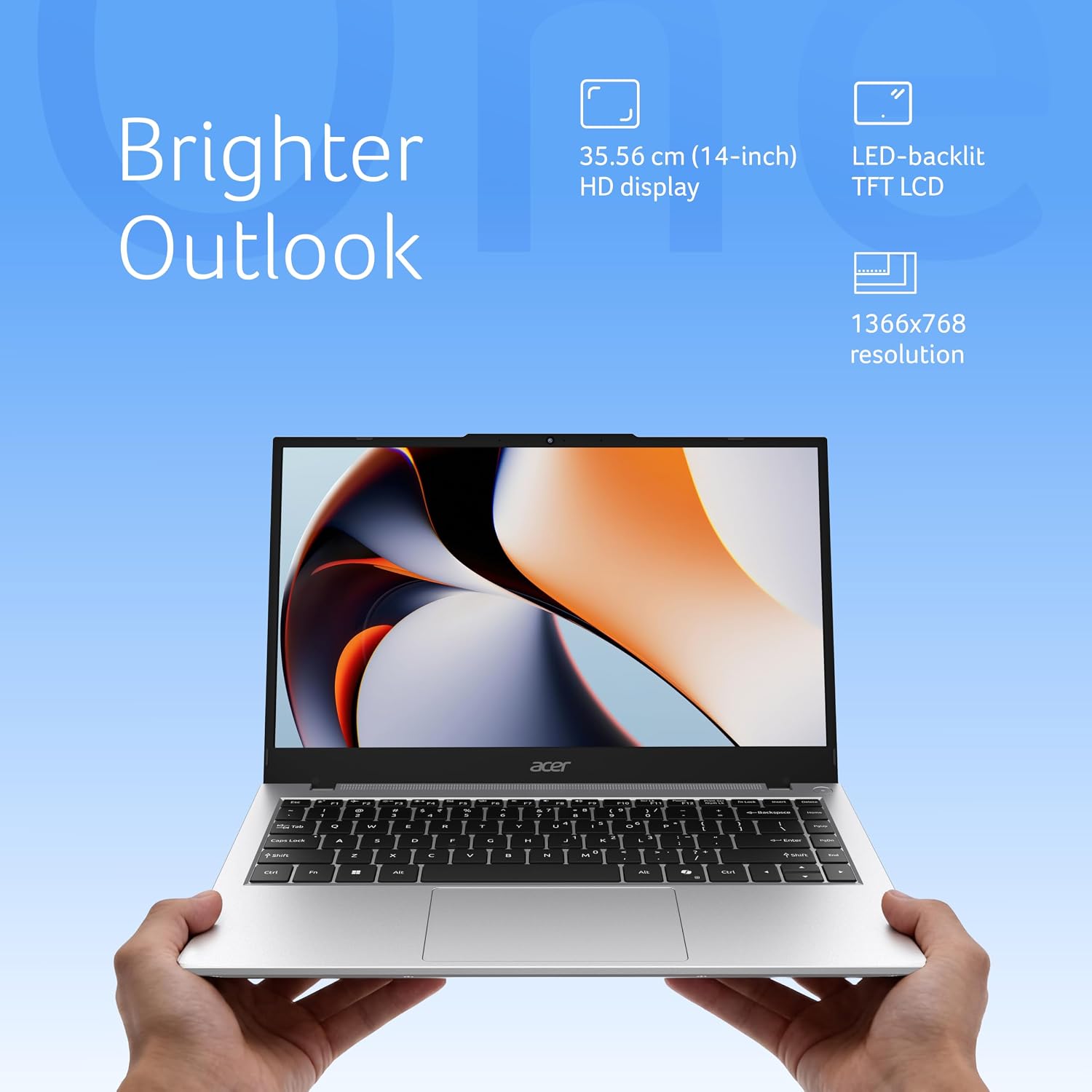 Acer Smartchoice Aspire One, AMD Ryzen 5-40, 8GB LPDDR5 RAM/ 256GB SSD, 14.0"/35.56cm WXGA Display, Win 11 Home, Pure Silver, 1.48KG, A114-43, Thin and Light Laptop