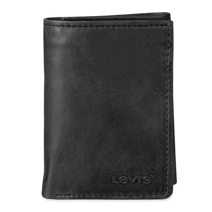 Levi's Men's RFID Trifold Wallet-Sleek and Slim Includes ID Window and Credit Card Holder, Black Slim, One Size, Slim Trifold Wallet With Interior Zipper Pocket