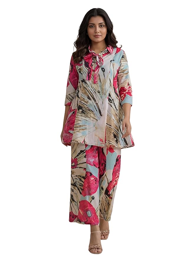 Leriya Fashion Kurta Sets for Woman | Co ord Set for Women Stylish | Kurti Set for Woman | Short Kurti for Women Latest | Kurtis | Ethnic Jaipuri Straight Kurta Set with Palazzo Pants | Salwar Suit for Party Outfits
