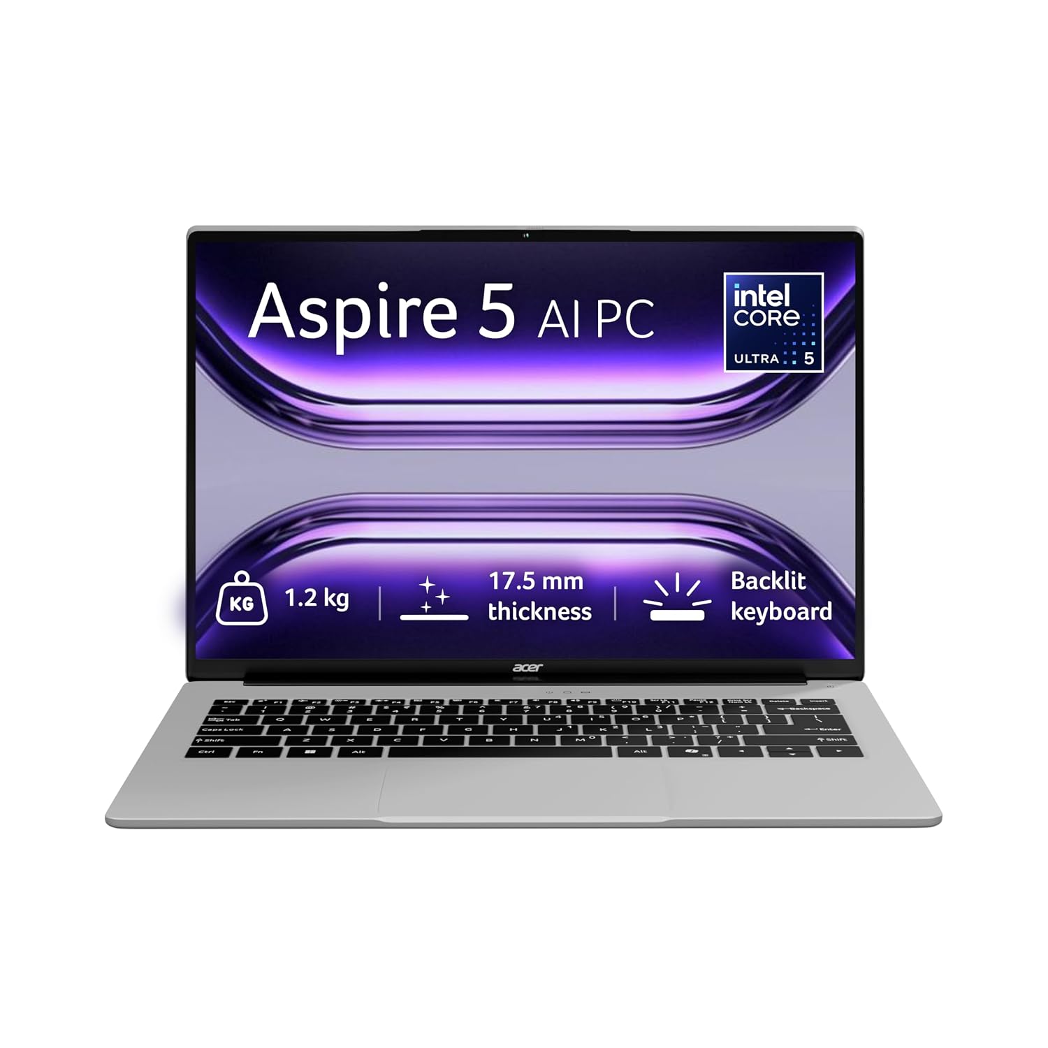 Acer Aspire 5, Intel Core Ultra 5 125H Processor,Office 2024 + M365 Basic, 16 GB RAM, 512 GB SSD, WUXGA IPS, 14.0"/35.56 cm, Win 11 Home, Pure Silver, 1.2 kg, A514-54H, Backlit KB, Premium Laptop