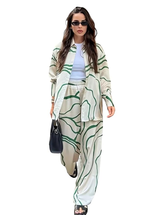 Gufrina Trendy Women's Full Sleeve Cuff Shirt Collar Co-Ords Set with Fort Open Top - Stylish and Comfortable