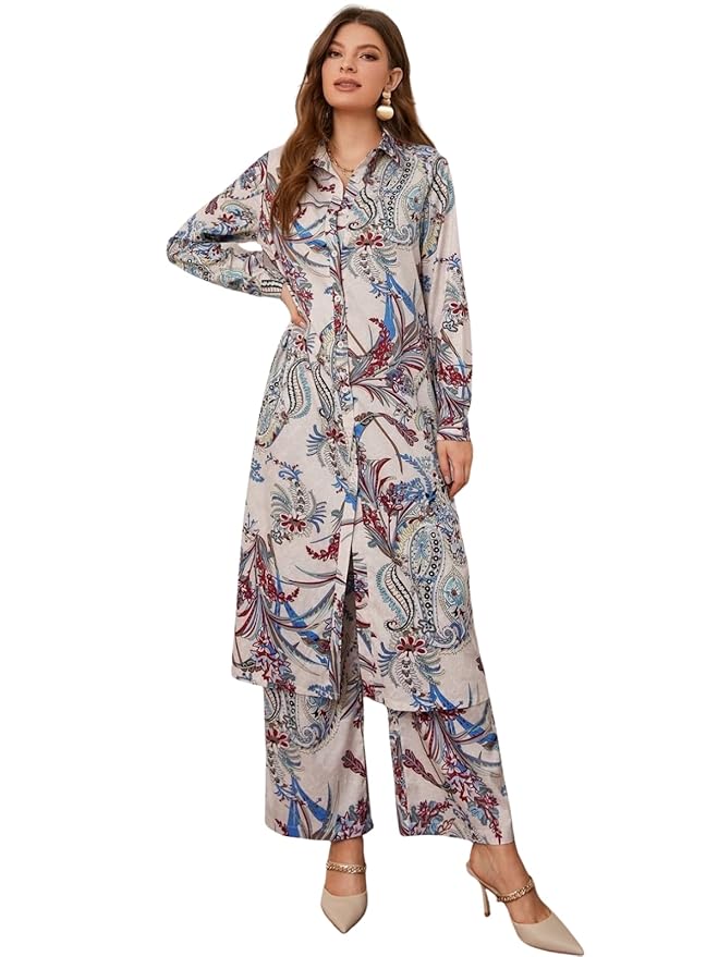 GRECIILOOKS Women’s Floral Printed Co-ord Set | Kurta with Pants | Casual & Festive Ethnic Wear 3/4 Sleeves | Coord Set For Women Stylish | 2 Piece Dress For Holiday Look & Puja