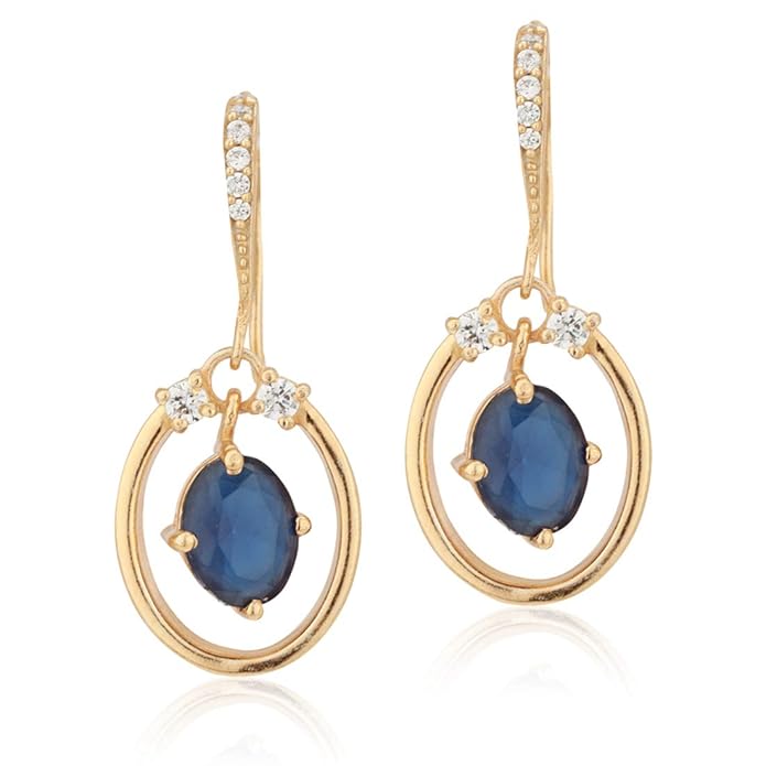Carlton London Navy Blue Gold-Plated Stone Studded Oval Drop Earrings