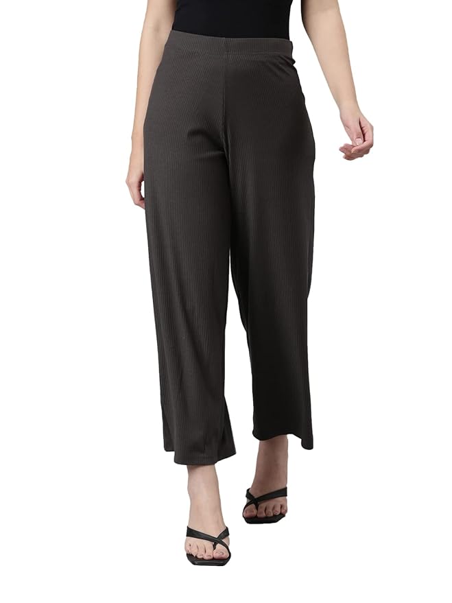 GO COLORS Soft Rayon Blend Rib Palazzo Full Length for Women| Breathable, Mid Rise
